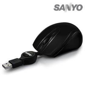 SANYO三洋USB筆電專用小巧捲線光學鼠(黑)
