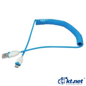 USB轉MicroUSB 彈簧線  藍色  可拉長至100公分