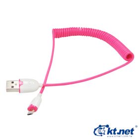 USB轉MicroUSB 彈簧線  粉色  可拉長至100公分